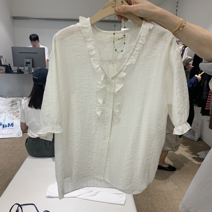 SELF SERVICE韓國直郵女士新款26春夏休閑襯衫蕾絲衫荷葉邊SELF SERVICE襯衫/蕾絲衫圖色2