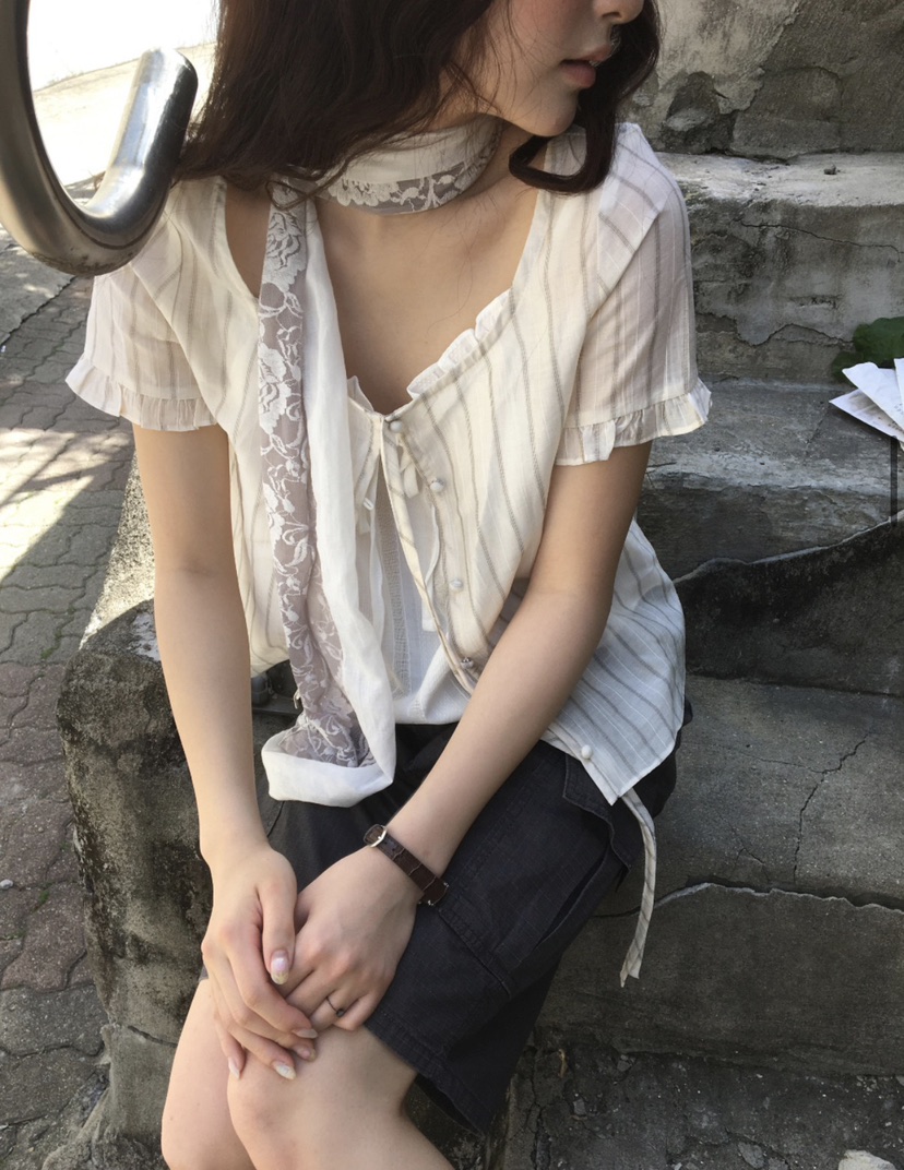 EOMPIT韓國直郵女士新款26夏季職業時尚襯衫蕾絲衫不含圍巾EOMPIT襯衫/蕾絲衫
