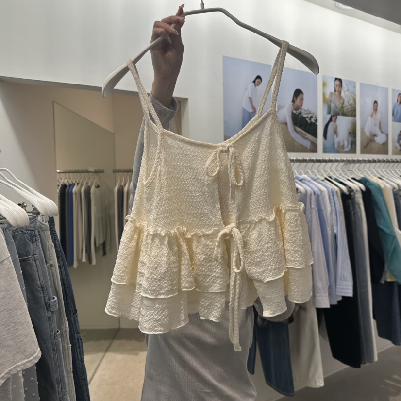 MARAN-P韓國直郵女士新品休閑熱賣職業吊帶背心荷葉邊提花MARAN吊帶/背心