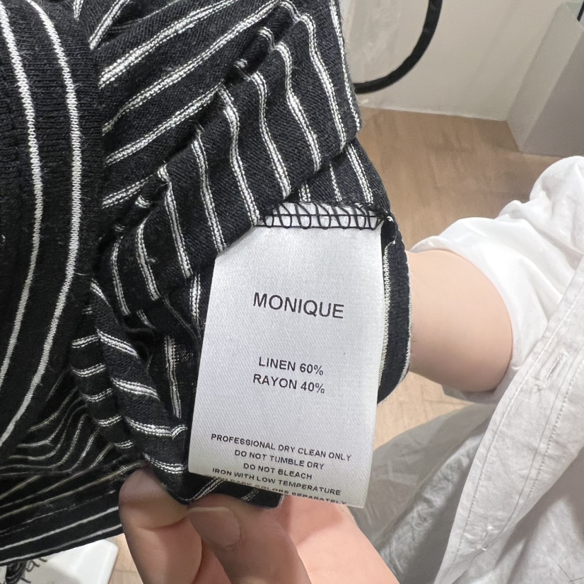 MONIQUE韓國直郵女裝新品人氣推薦26夏季長袖T恤亞麻條紋MONIQUE長袖T恤