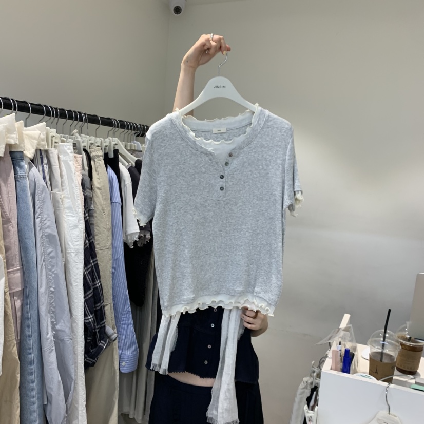 JINSIM東大門實拍韓國女裝新品熱賣休閑26夏季26春夏推薦T恤JINSIMT恤圖色2