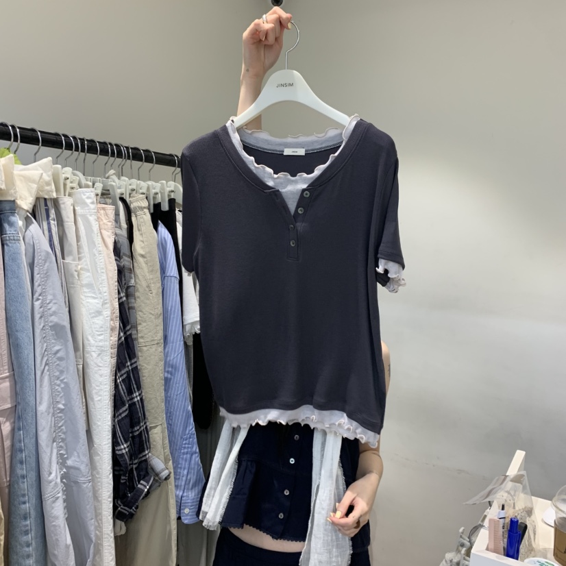 JINSIM東大門實拍韓國女裝新品熱賣休閑26夏季26春夏推薦T恤JINSIMT恤圖色3