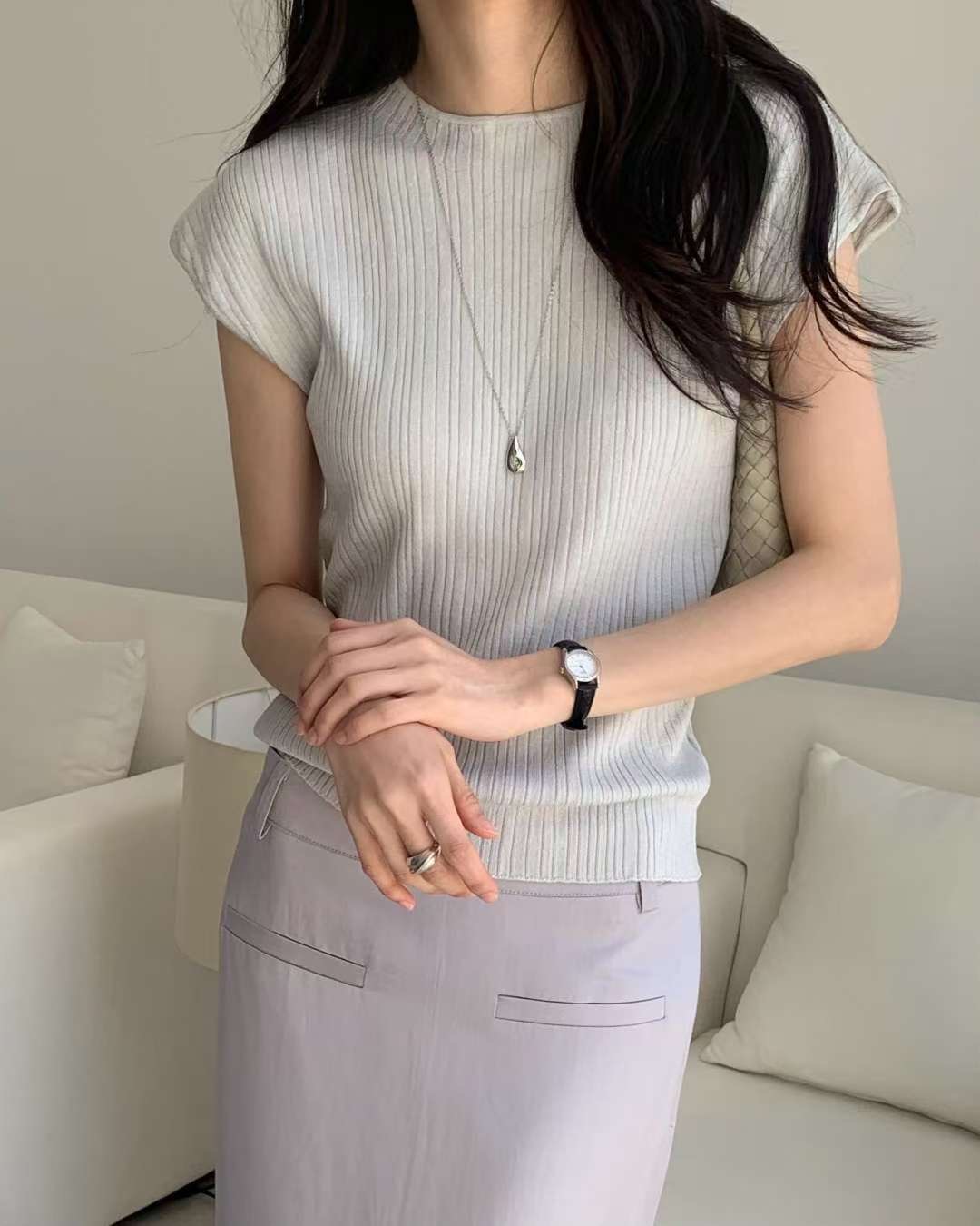 SOMETHINGELSE韓國直郵實拍女裝新款時尚吊帶背心短袖針織衫羅紋SOMETHINGELSE吊帶/背心圖色2