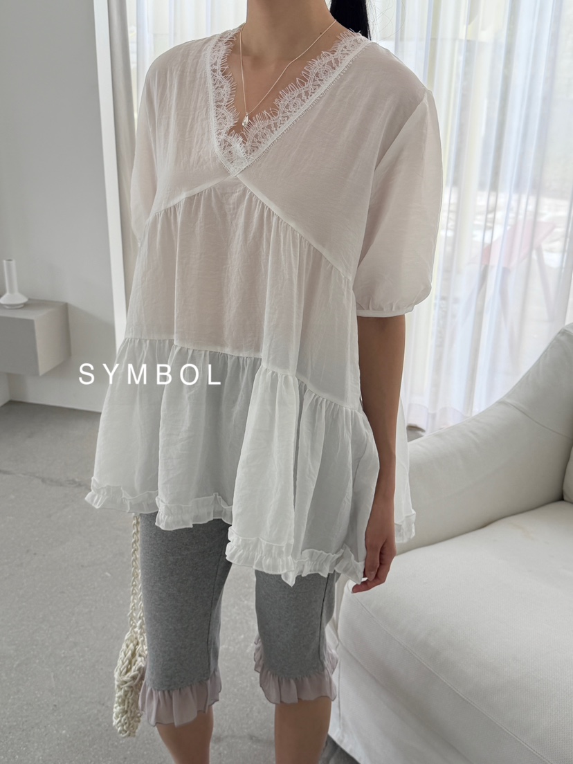 SYMBOL韓國直郵實拍女裝新款26春夏推薦職業26夏季襯衫蕾絲衫SYMBOL襯衫/蕾絲衫圖色1