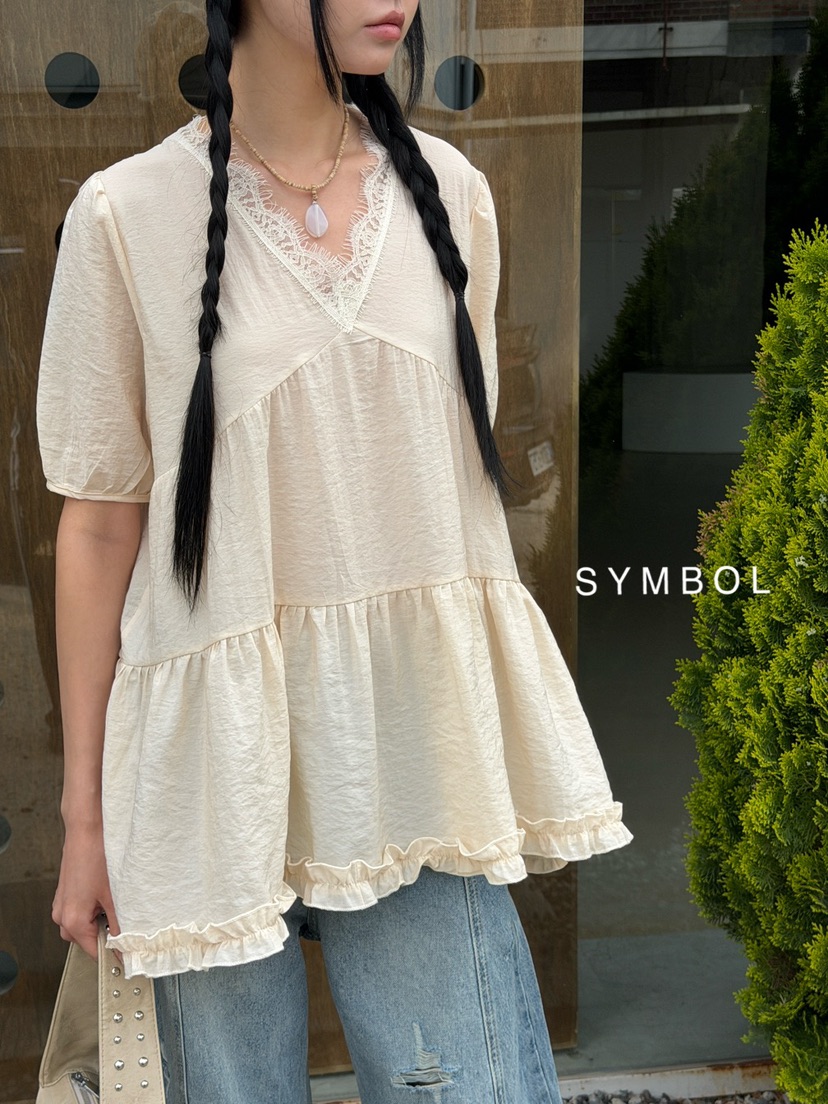 SYMBOL韓國直郵實拍女裝新款26春夏推薦職業26夏季襯衫蕾絲衫SYMBOL襯衫/蕾絲衫圖色2