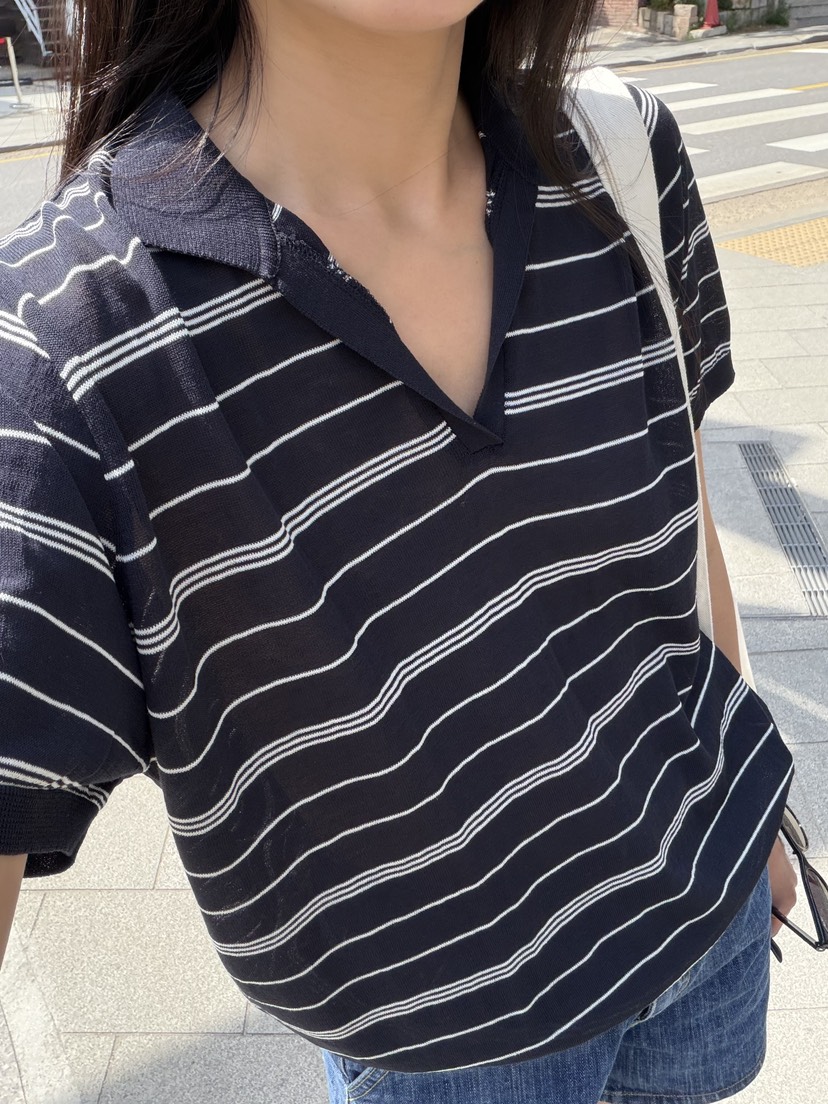 AMY GRACE-A韓國直郵實拍女裝新款推薦人氣職業針織衫條紋AMY GRACE-A針織衫