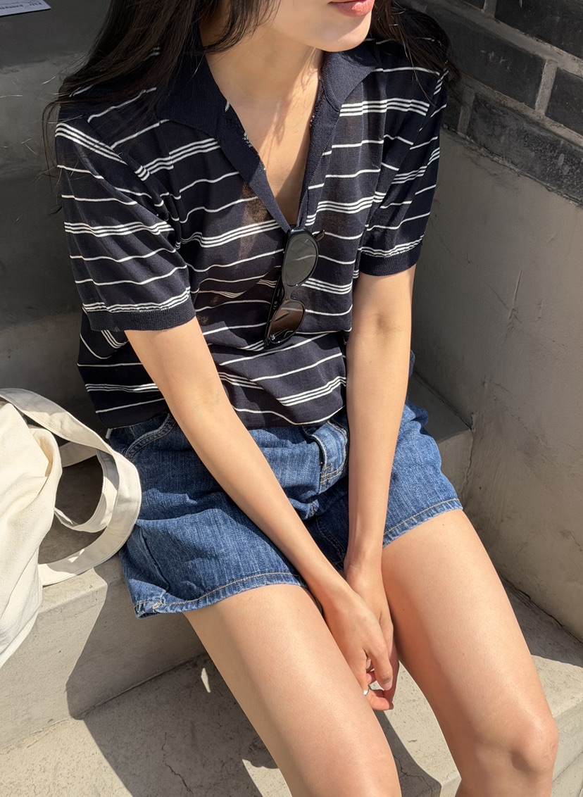AMY GRACE-A韓國直郵實拍女裝新款推薦人氣職業針織衫條紋AMY GRACE-A針織衫