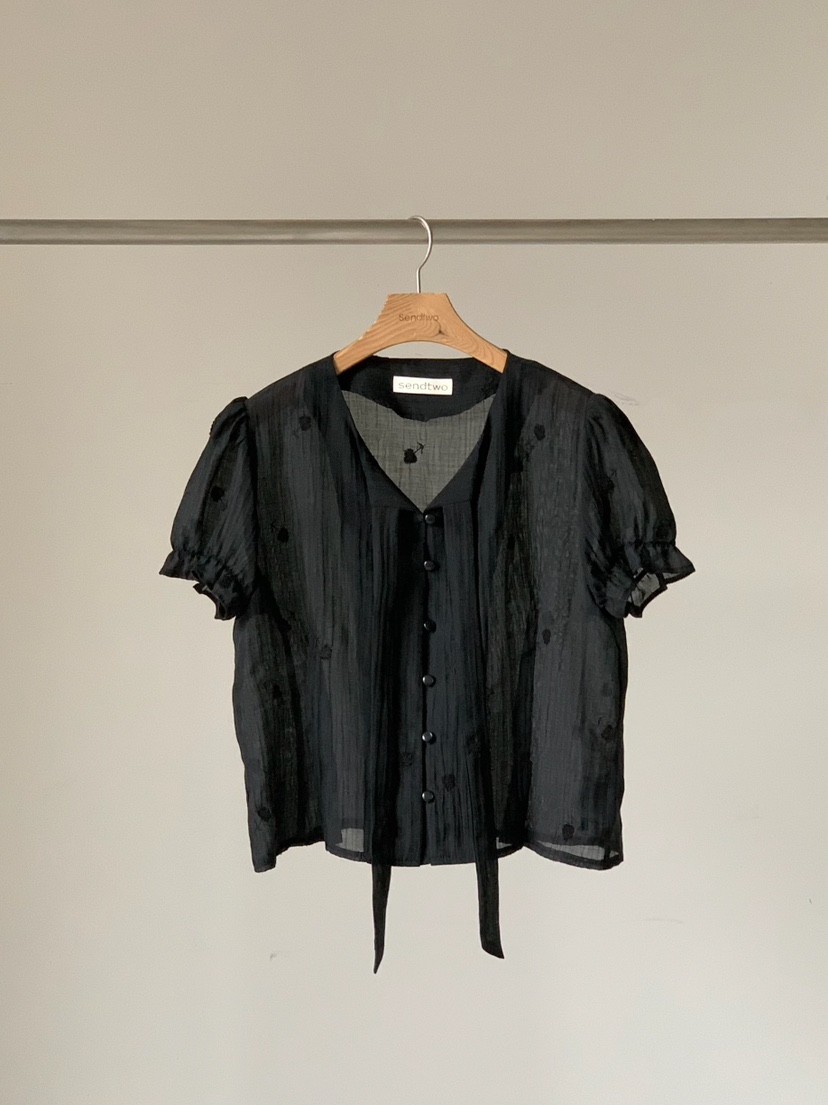 SENDTWO韓國直郵實拍女士新品熱賣26春夏推薦襯衫蕾絲衫系帶SENDTWO襯衫/蕾絲衫圖色3