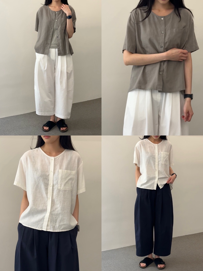 MONE-A韓國直郵女裝新品熱賣休閑職業26春夏襯衫蕾絲衫亞麻MONE-A襯衫/蕾絲衫