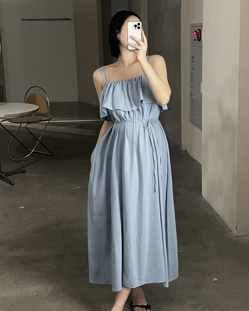 VERNI韓國東大門代購女士新品26春夏推薦人氣連衣裙含腰繩VERNI連衣裙