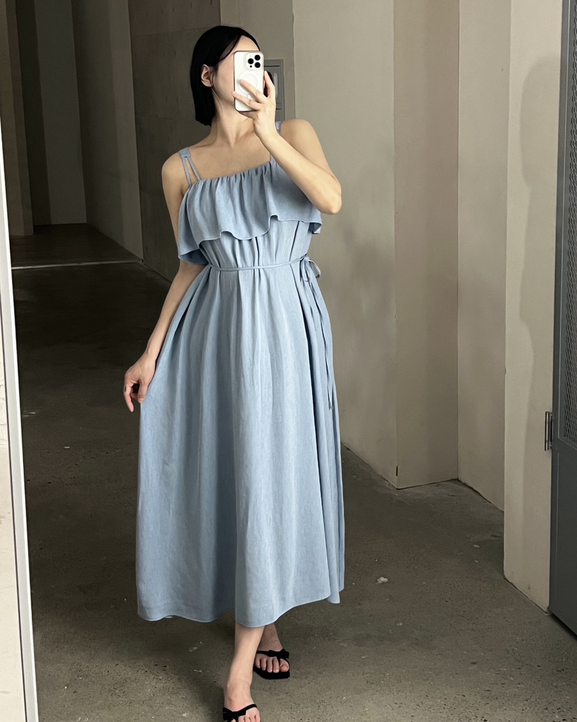 VERNI韓國東大門代購女士新品26春夏推薦人氣連衣裙含腰繩VERNI連衣裙