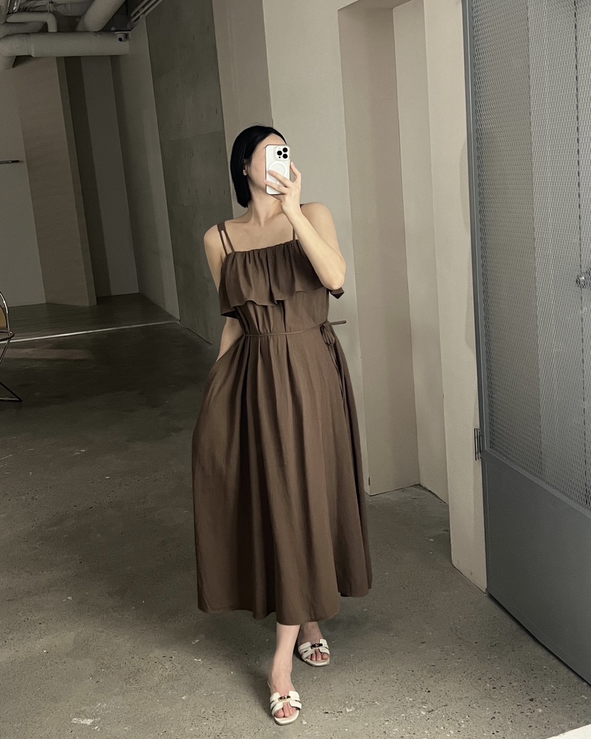 VERNI韓國東大門代購女士新品26春夏推薦人氣連衣裙含腰繩VERNI連衣裙