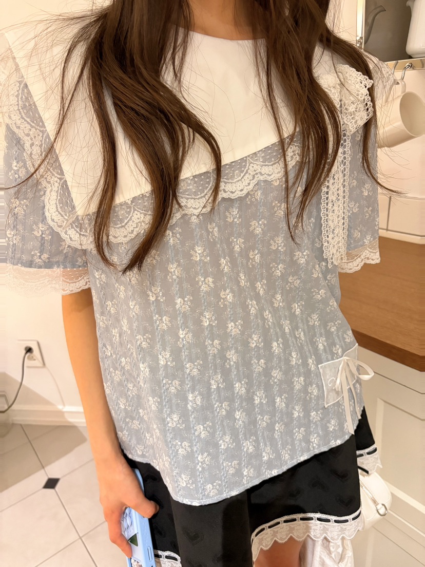 BOUTIQUE-L韓國東大門直郵女士新款推薦襯衫蕾絲衫不對稱絲帶BOUTIQUE-L襯衫/蕾絲衫