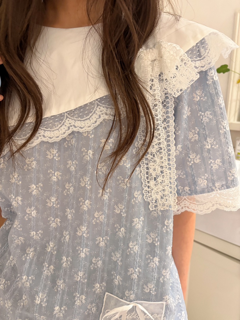 BOUTIQUE-L韓國東大門直郵女士新款推薦襯衫蕾絲衫不對稱絲帶BOUTIQUE-L襯衫/蕾絲衫