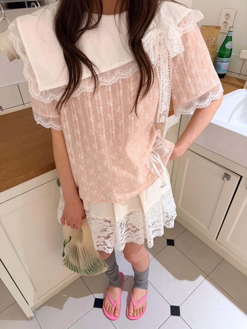 BOUTIQUE-L韓國東大門直郵女士新款推薦襯衫蕾絲衫不對稱絲帶BOUTIQUE-L襯衫/蕾絲衫