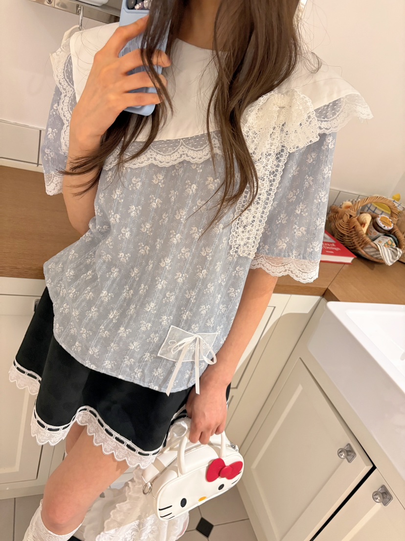 BOUTIQUE-L韓國東大門直郵女士新款推薦襯衫蕾絲衫不對稱絲帶BOUTIQUE-L襯衫/蕾絲衫圖色2