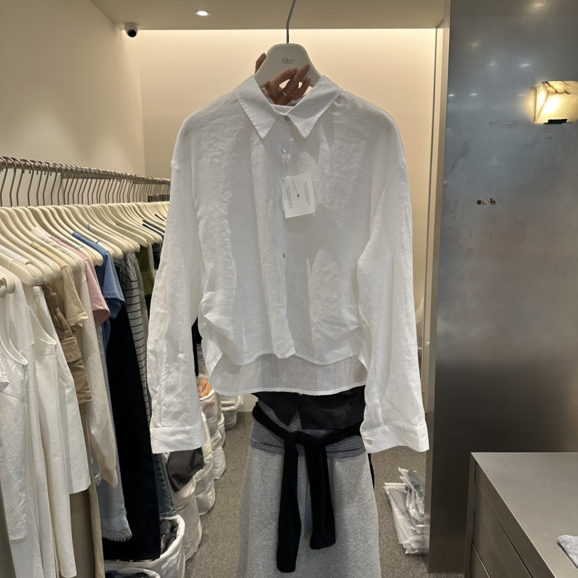 ALTER韓國直郵女士新品26夏季人氣職業襯衫蕾絲衫褶皺亞麻Alter襯衫/蕾絲衫圖色1