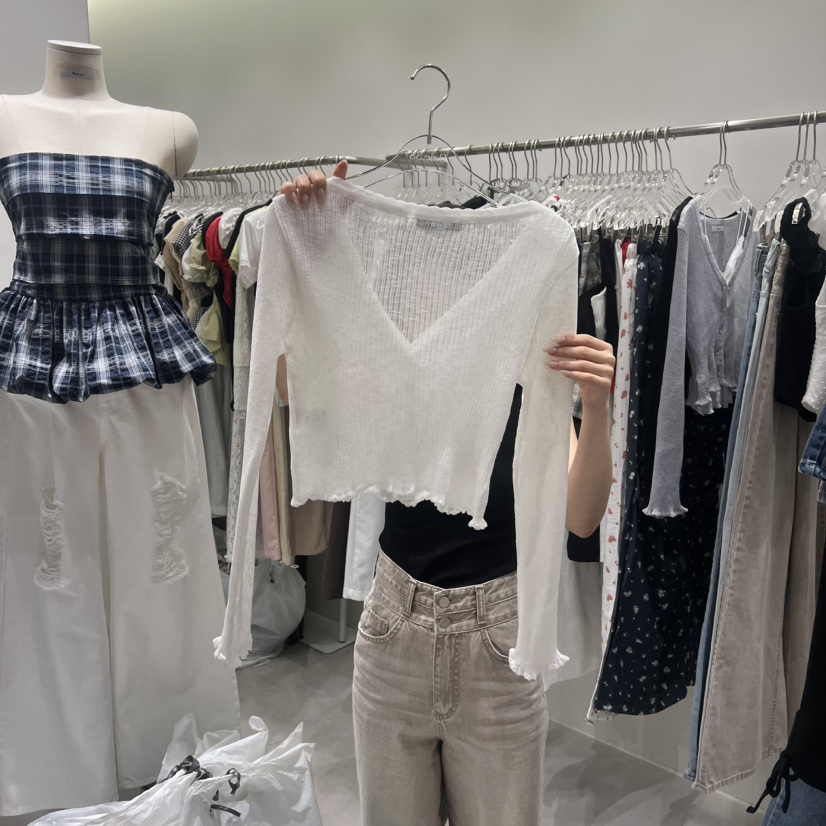 BAIE.38韓國代購女士新品時尚人氣26春夏長袖T恤V領開衫BAIE.38長袖T恤