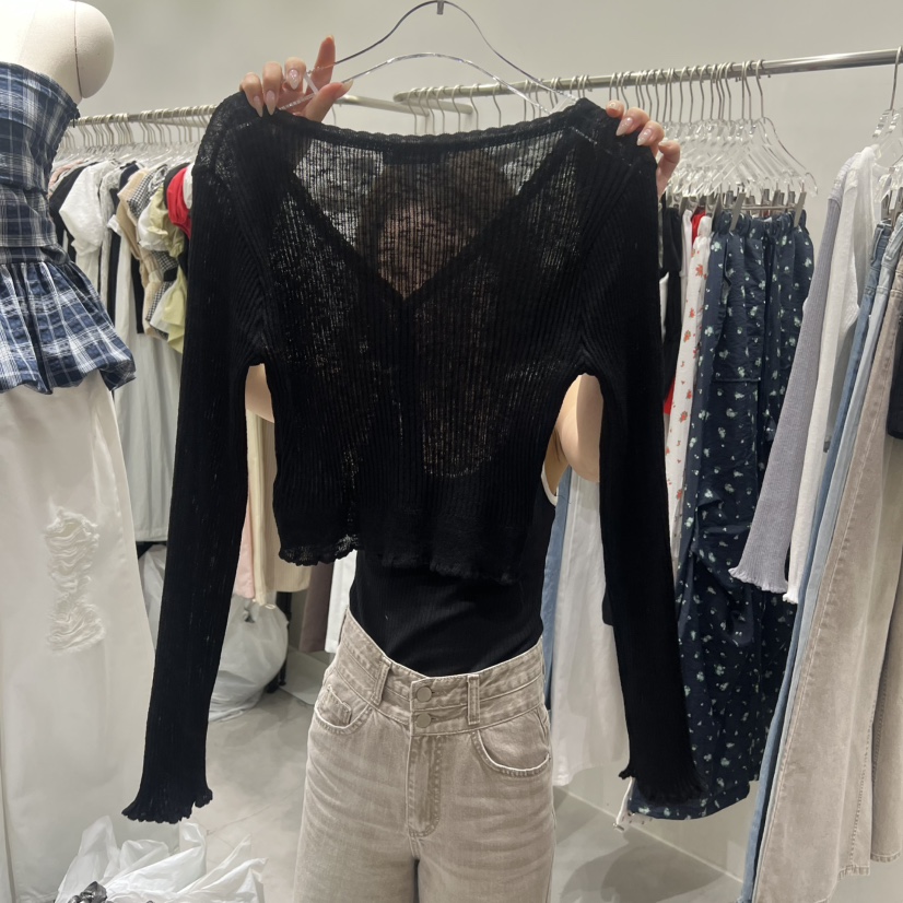 BAIE.38韓國代購女士新品時尚人氣26春夏長袖T恤V領開衫BAIE.38長袖T恤