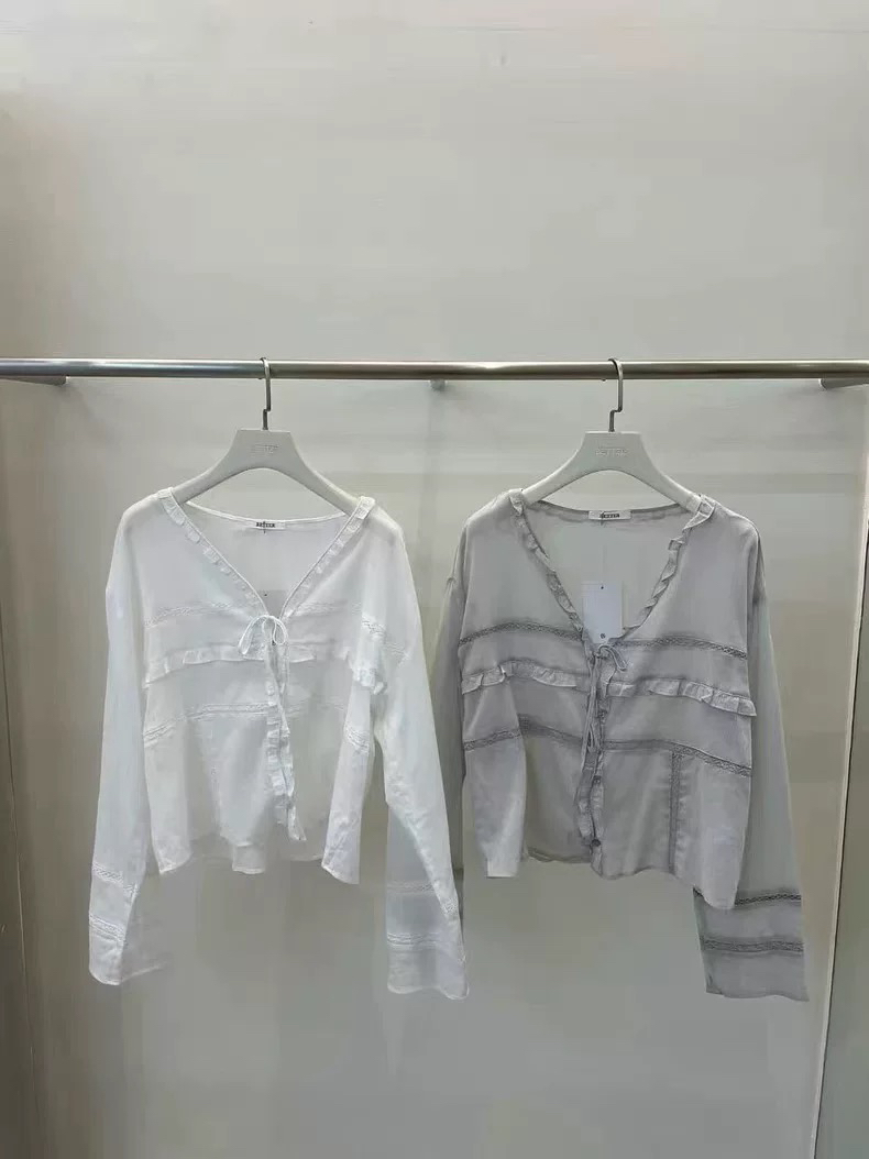 BETTER東大門實拍韓國女士新款時尚26春夏26夏季襯衫蕾絲衫V領BETTER襯衫/蕾絲衫