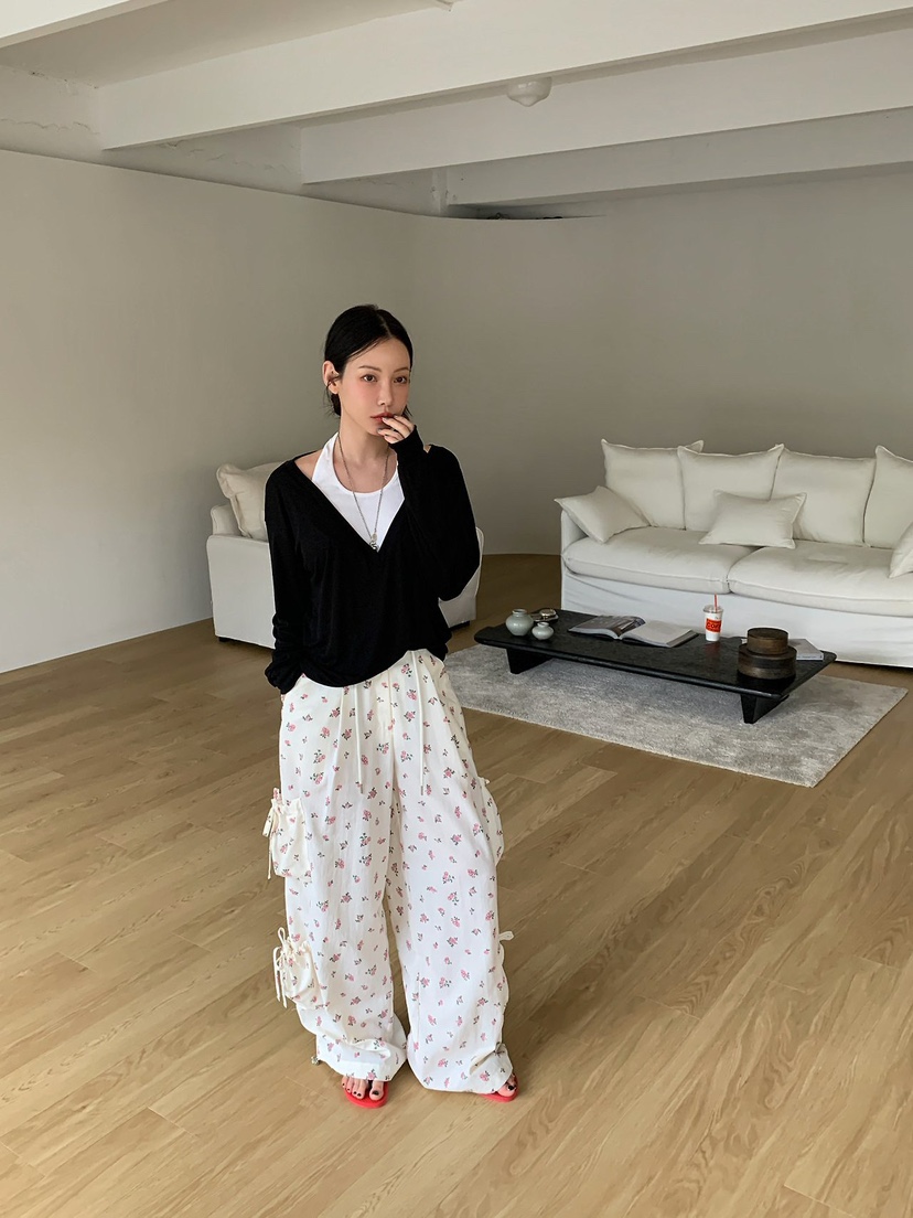 REVE CITE-L韓國直郵女裝新品推薦職業長袖T恤V領深V撞色REVE CITE-L長袖T恤