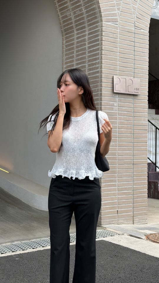 HEY/TO SEWING韓國代購女裝新款熱賣推薦休閑針織衫荷葉邊BY HEY/TO SEWING針織衫