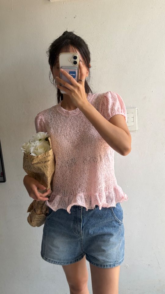 HEY/TO SEWING韓國代購女裝新款熱賣推薦休閑針織衫荷葉邊BY HEY/TO SEWING針織衫