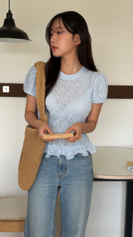 HEY/TO SEWING韓國代購女裝新款熱賣推薦休閑針織衫荷葉邊BY HEY/TO SEWING針織衫