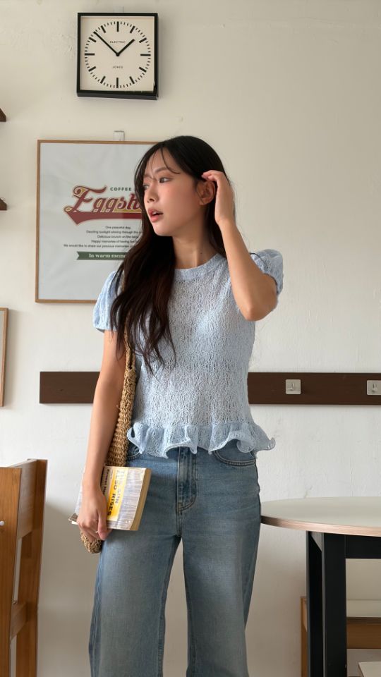 HEY/TO SEWING韓國代購女裝新款熱賣推薦休閑針織衫荷葉邊BY HEY/TO SEWING針織衫