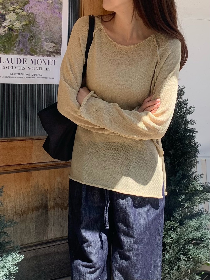 BLEECKER韓國直郵女裝新款時尚26春夏職業休閑針織衫亞麻布BLEECKER針織衫