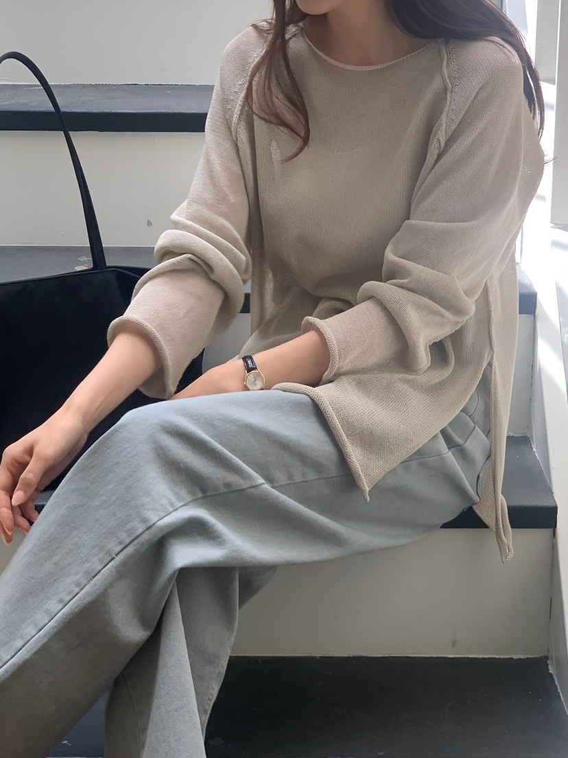 BLEECKER韓國直郵女裝新款時尚26春夏職業休閑針織衫亞麻布BLEECKER針織衫
