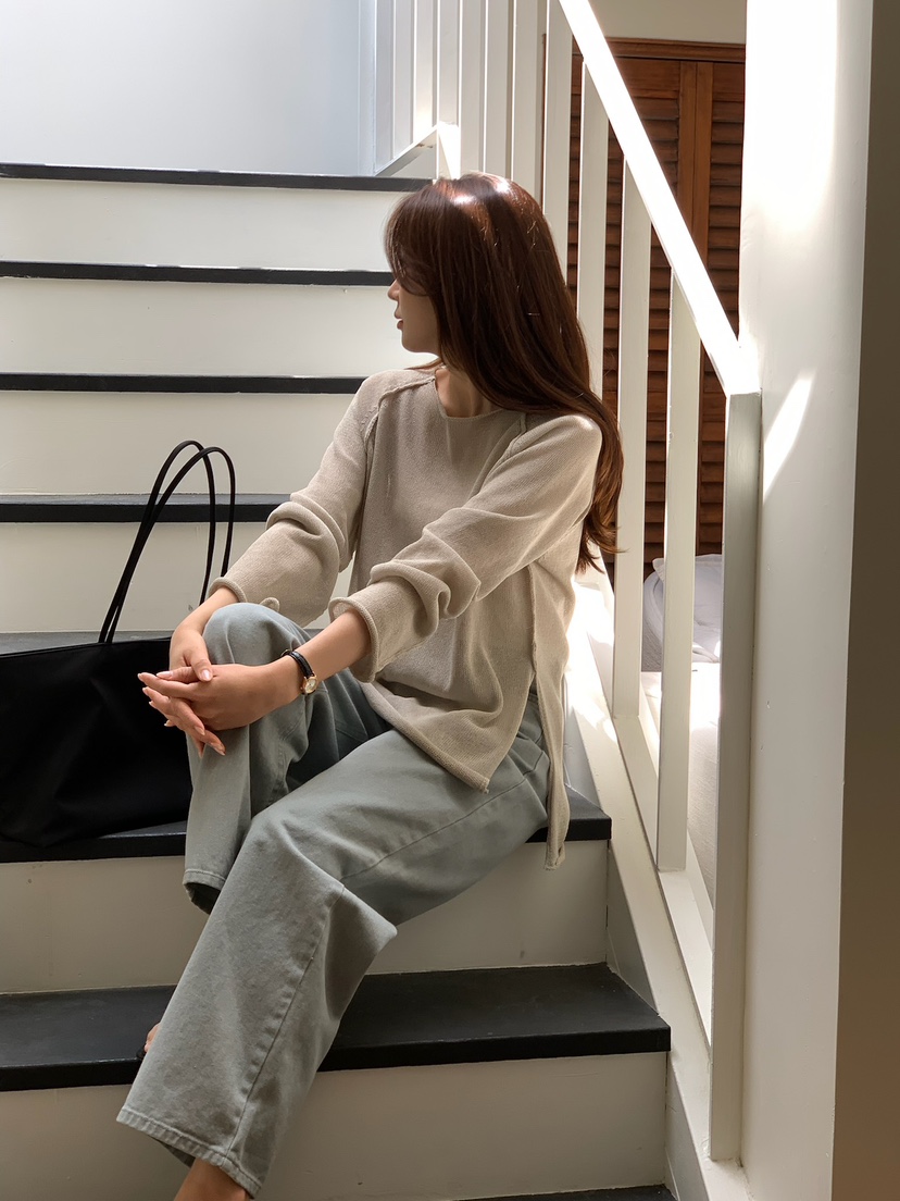 BLEECKER韓國直郵女裝新款時尚26春夏職業休閑針織衫亞麻布BLEECKER針織衫