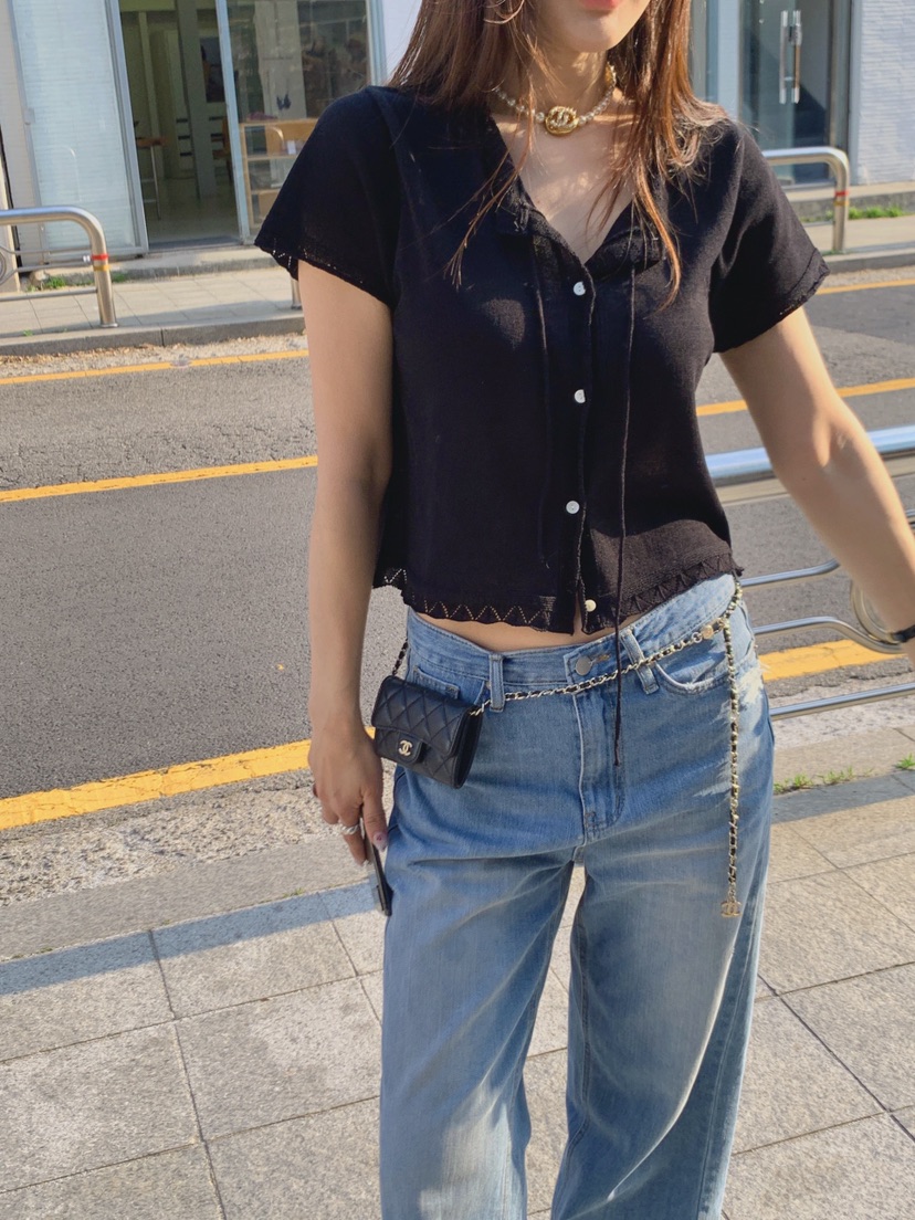 LA CREME東大門實拍韓國女裝新品人氣26夏季休閑針織衫絲帶LA CREME針織衫