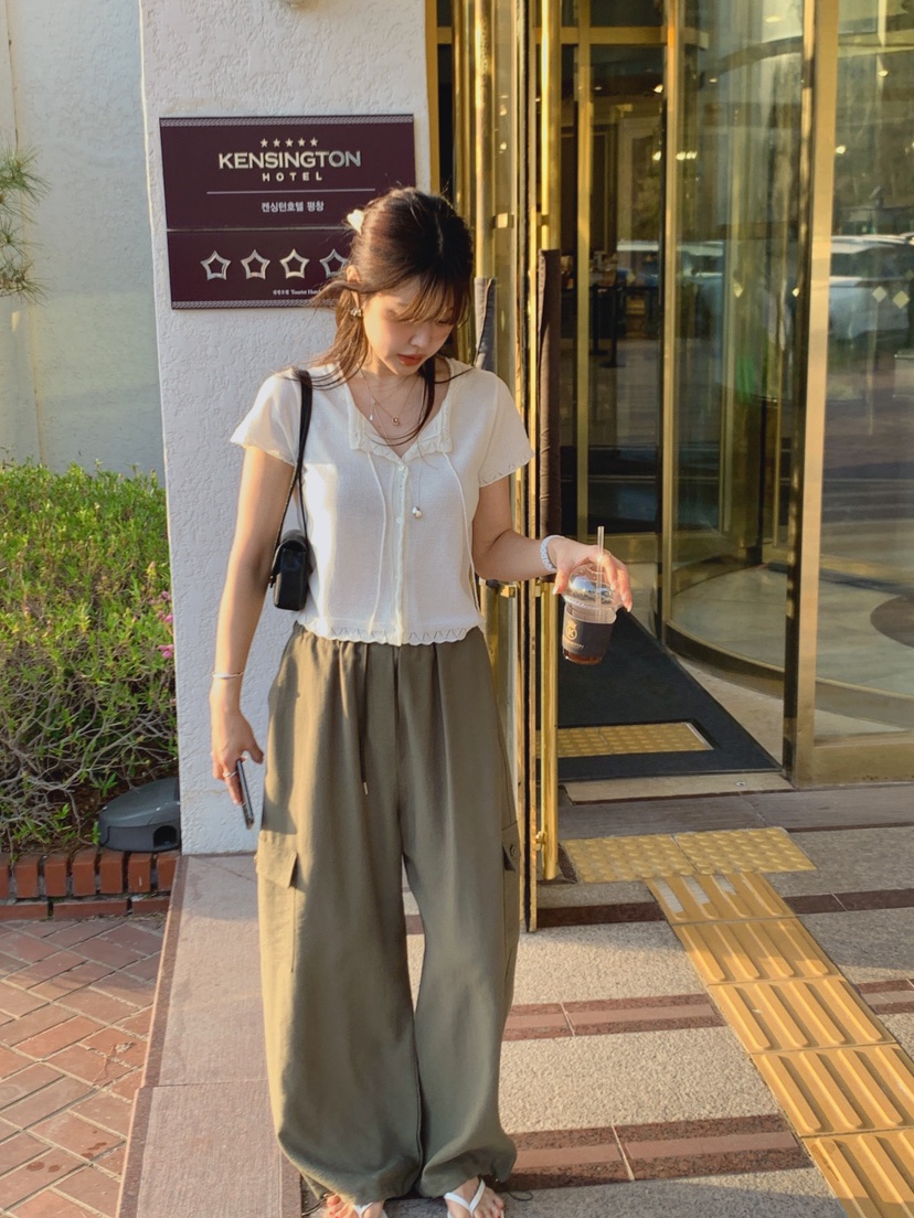 LA CREME東大門實拍韓國女裝新品人氣26夏季休閑針織衫絲帶LA CREME針織衫