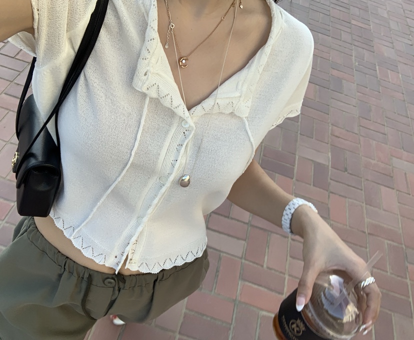 LA CREME東大門實拍韓國女裝新品人氣26夏季休閑針織衫絲帶LA CREME針織衫