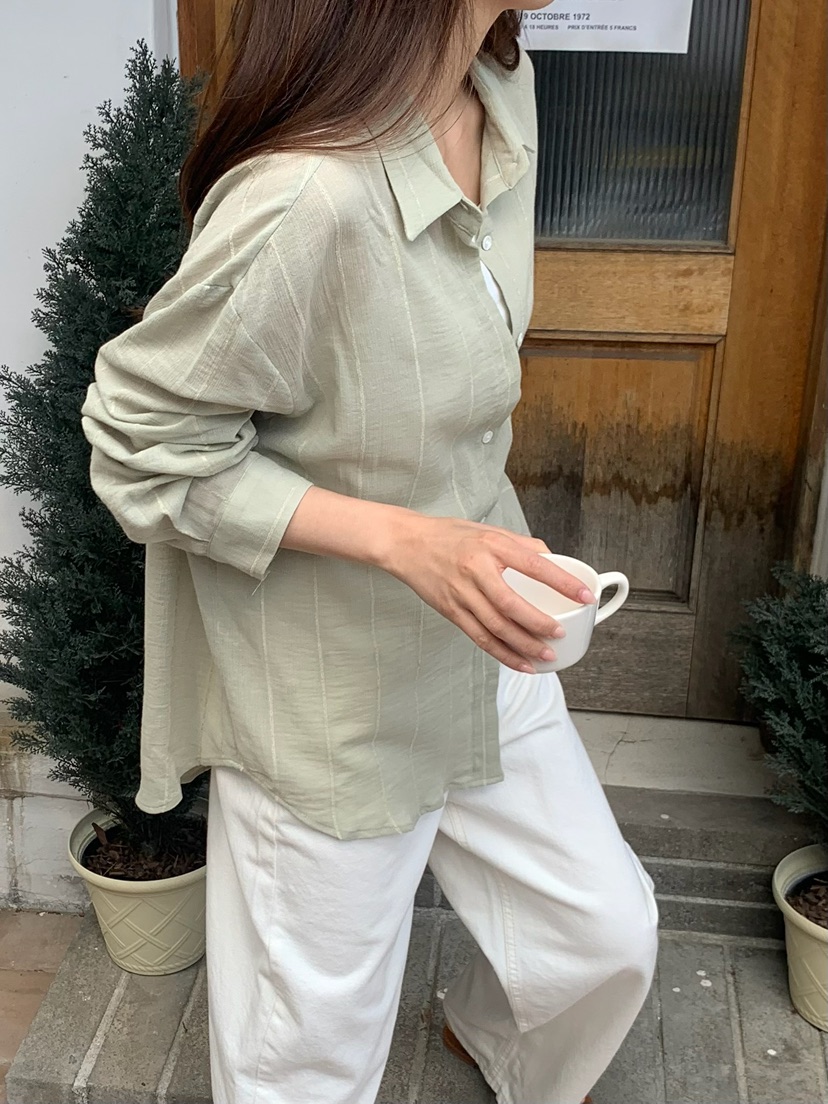 BLEECKER韓國代購女士新品熱賣26夏季職業襯衫蕾絲衫條紋BLEECKER襯衫/蕾絲衫