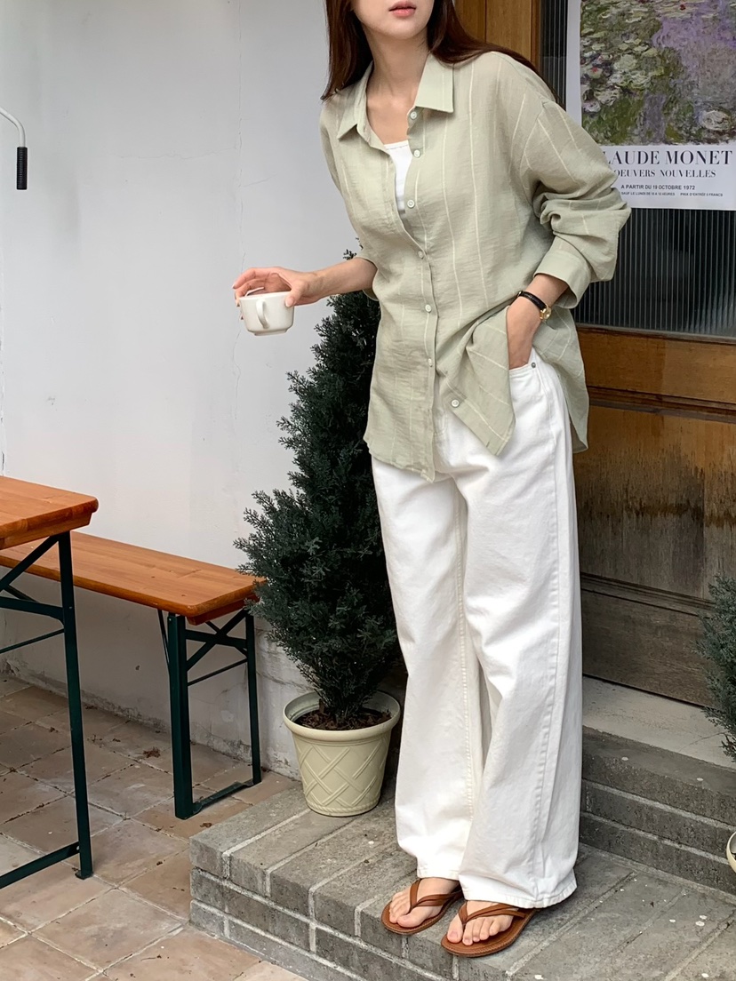 BLEECKER韓國代購女士新品熱賣26夏季職業襯衫蕾絲衫條紋BLEECKER襯衫/蕾絲衫