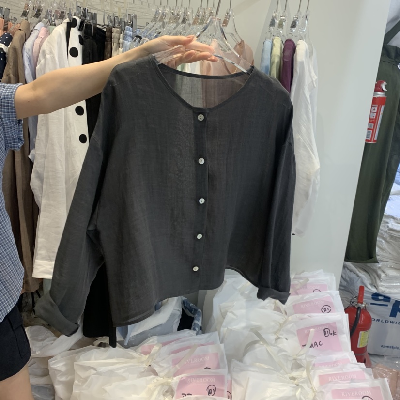 RIVEROOM韓國代購女士新品熱賣推薦人氣襯衫蕾絲衫亞麻布RIVEROOM襯衫/蕾絲衫圖色4