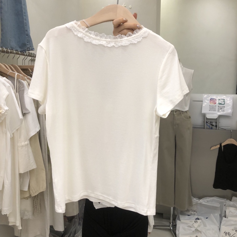 TAKE YOUE TIME韓國直郵實拍女裝新品熱賣人氣T恤蕾絲褶皺TAKE YOUE TIMET恤