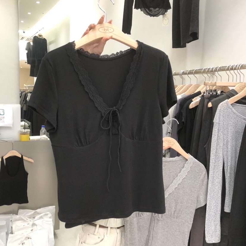 TAKE YOUE TIME韓國直郵實拍女裝新品熱賣人氣T恤蕾絲褶皺TAKE YOUE TIMET恤圖色2