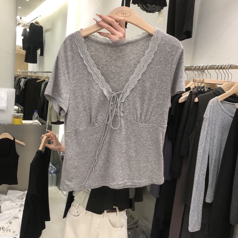 TAKE YOUE TIME韓國直郵實拍女裝新品熱賣人氣T恤蕾絲褶皺TAKE YOUE TIMET恤圖色3