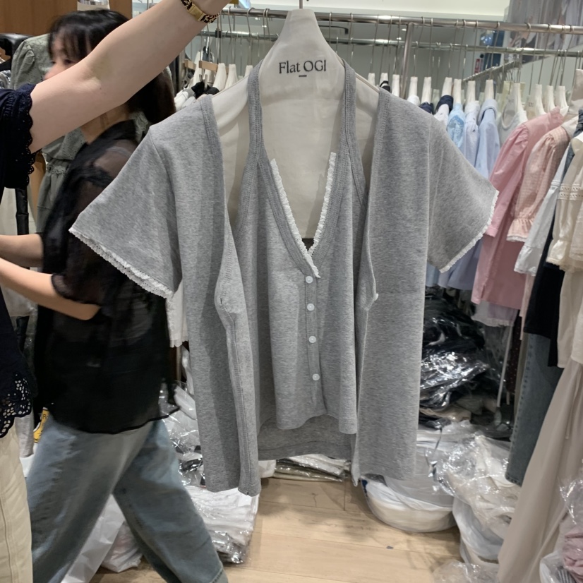 OGI韓國直郵女裝新品26夏季26春夏推薦時尚熱賣T恤多層開衫FLat OGIT恤圖色1
