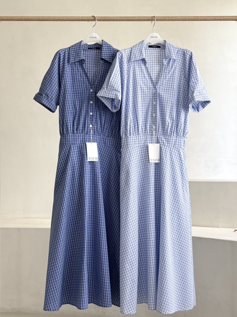 DEMAR韓國直郵女裝新品時尚休閑26夏季人氣26春夏連衣裙格紋DEMAR連衣裙