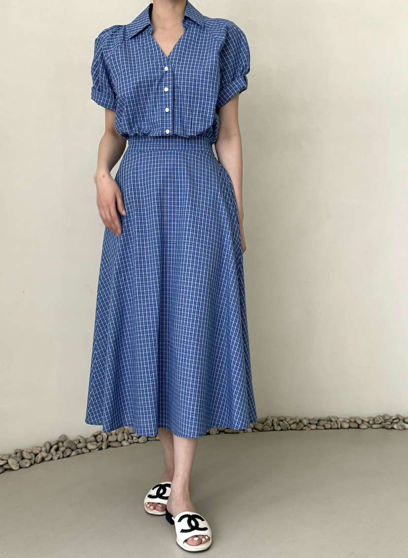 DEMAR韓國直郵女裝新品時尚休閑26夏季人氣26春夏連衣裙格紋DEMAR連衣裙