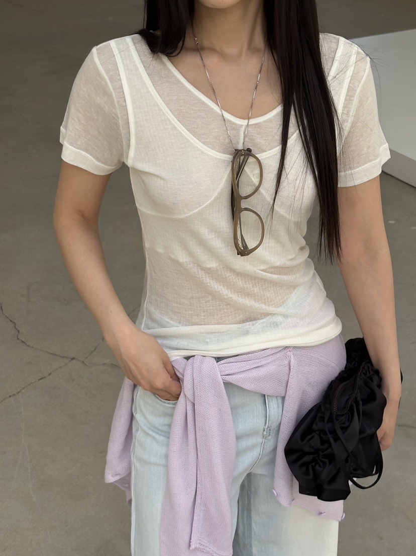 Verbena韓國直郵女士新款26春夏人氣休閑職業26夏季T恤天絲VerbenaT恤