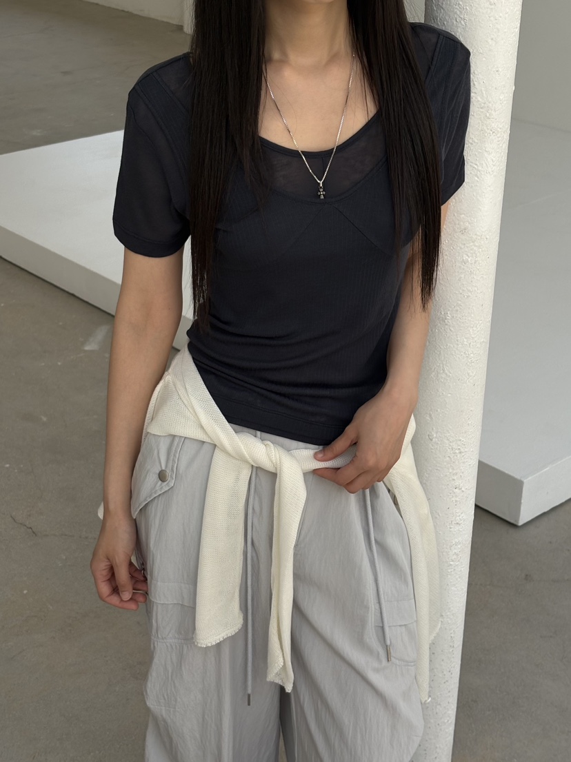 Verbena韓國直郵女士新款26春夏人氣休閑職業26夏季T恤天絲VerbenaT恤圖色4
