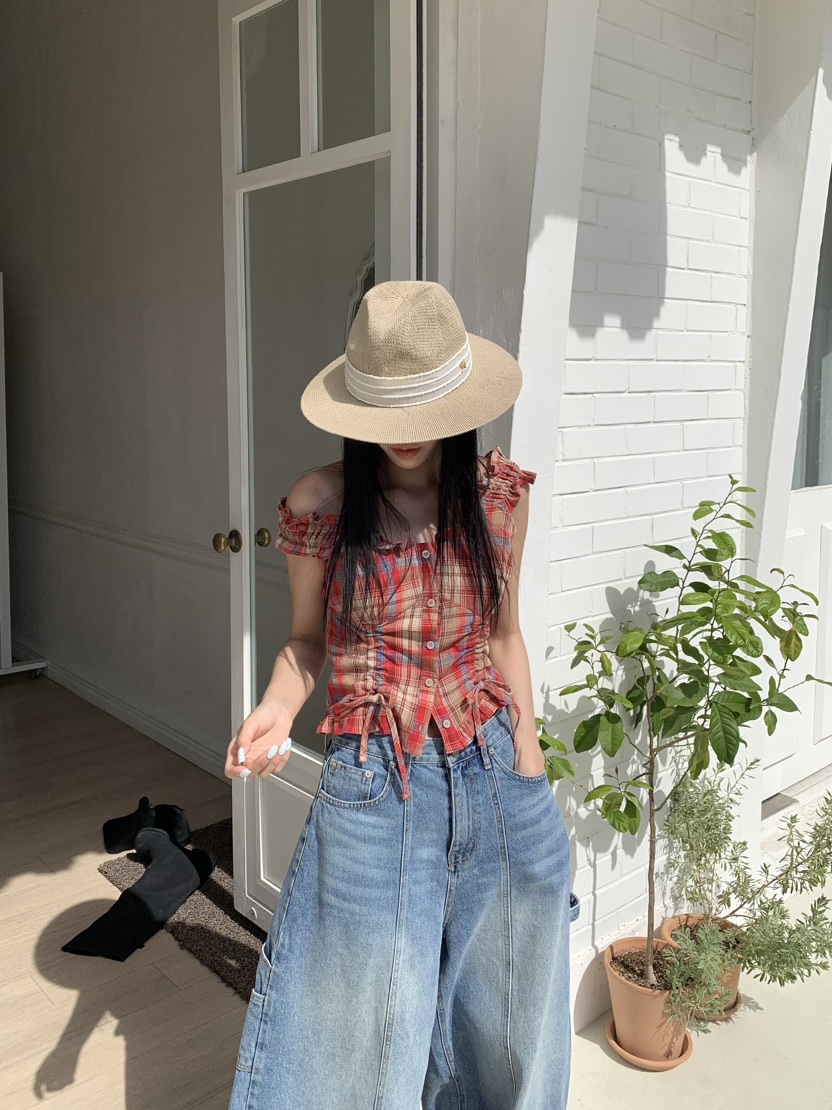 BADCALM韓國東大門直郵女裝新品休閑26夏季襯衫蕾絲衫露肩BADCALM襯衫/蕾絲衫