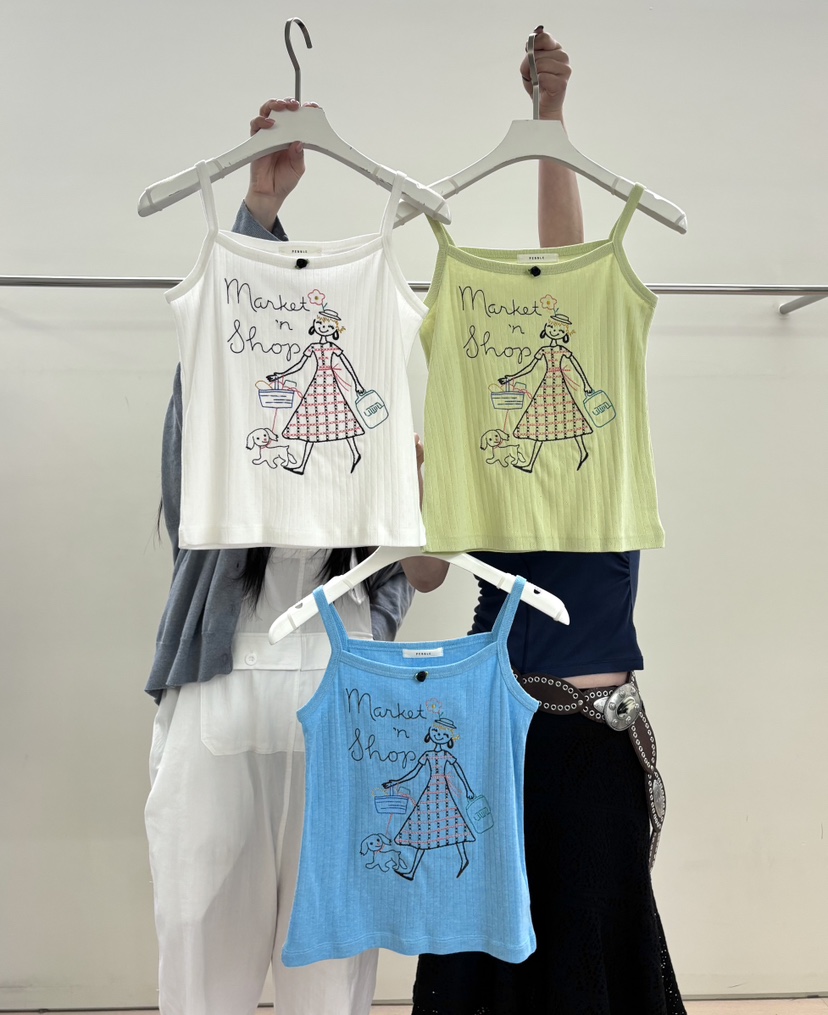 PEBBLE韓國東大門代購女士新款熱賣職業26春夏吊帶背心刺繡PEBBLE吊帶/背心