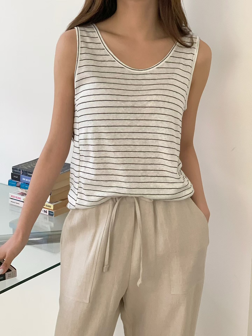 BINUS東大門實拍韓國女士新品推薦休閑時尚吊帶背心亞麻布BINUS吊帶/背心