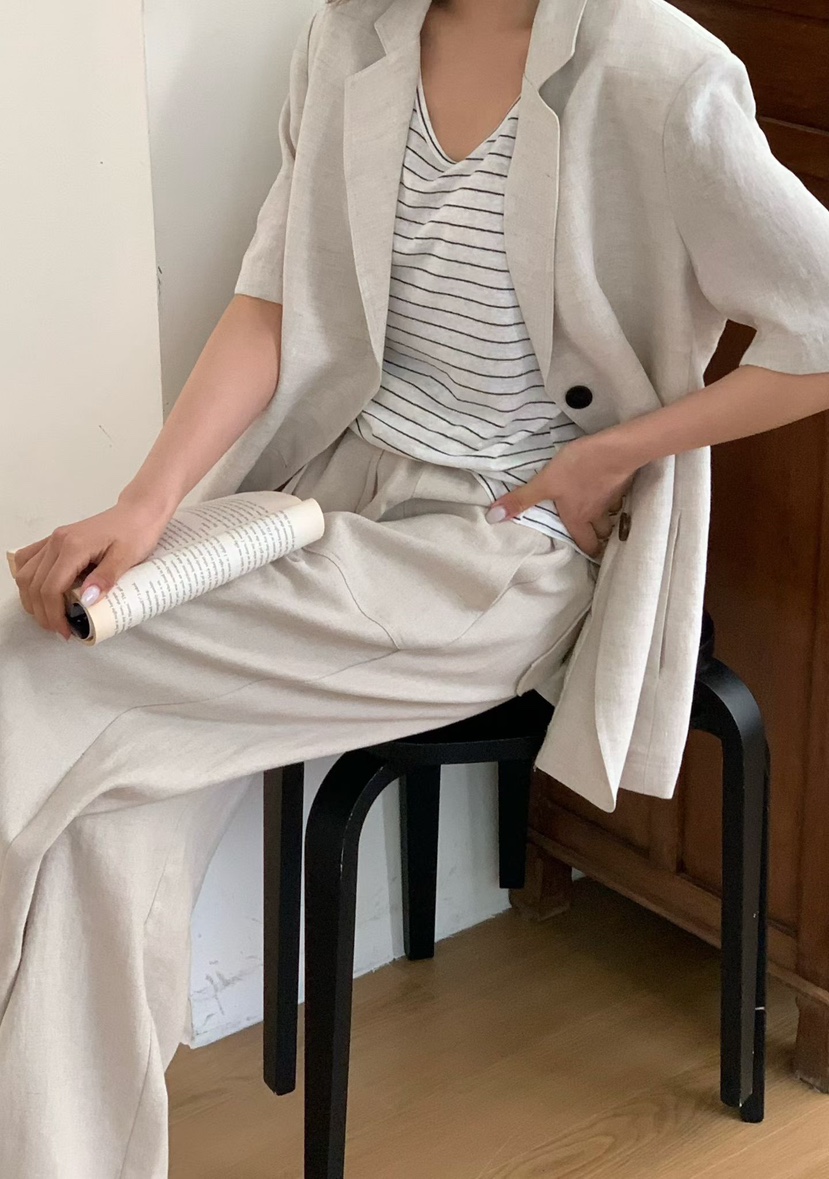 BINUS韓國直郵女士新品職業26夏季推薦26春夏夾克含腰帶亞麻BINUS夾克